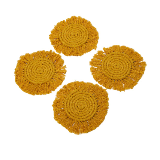 Boho Set of 4 Macrame Coasters - Mustard