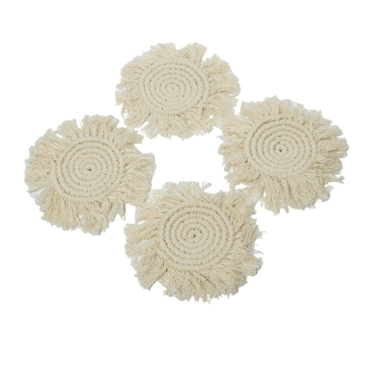 Boho Set of 4 Macrame Coasters - Beige