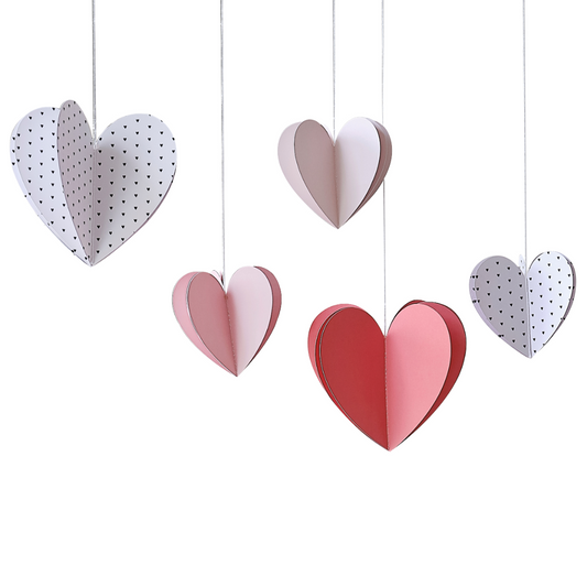 Set of 5 Paper Hearts Hanging Decorations