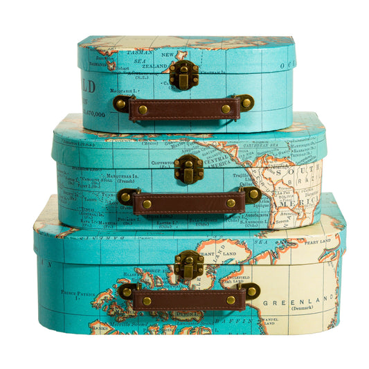 Vintage Map Suitcases - Set Of 3