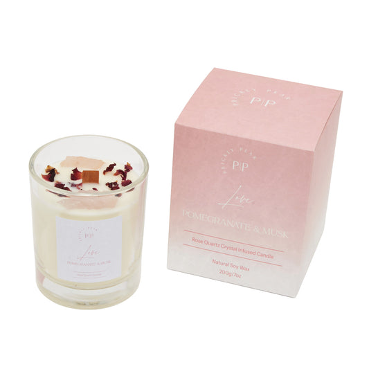 Rose Quartz Crystal 'Love' Wooden Wick Candle