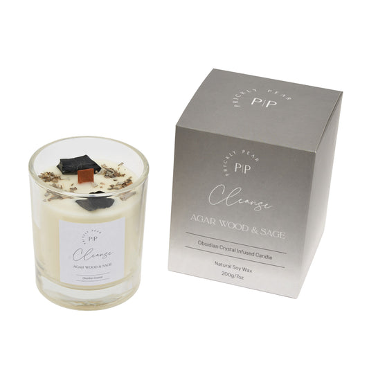 Obsidian Crystal 'Cleanse' Agar Wood & Sage Scented Candle