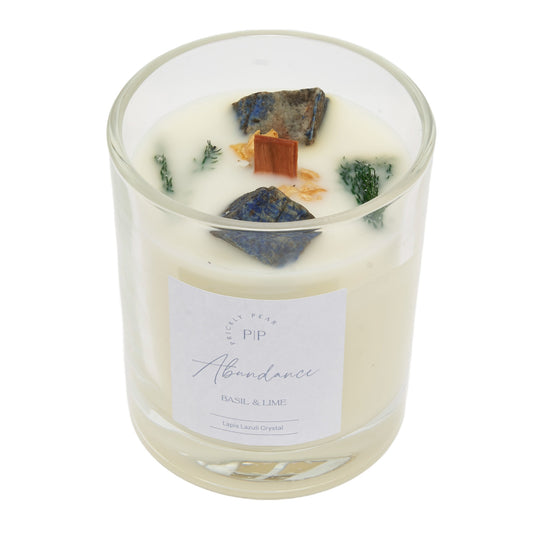 Lapis Lazuli Crystal 'Abundance' Basil & Lime Scented Candle