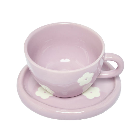 Ditsy Teacup & Saucer, Floral Lilac