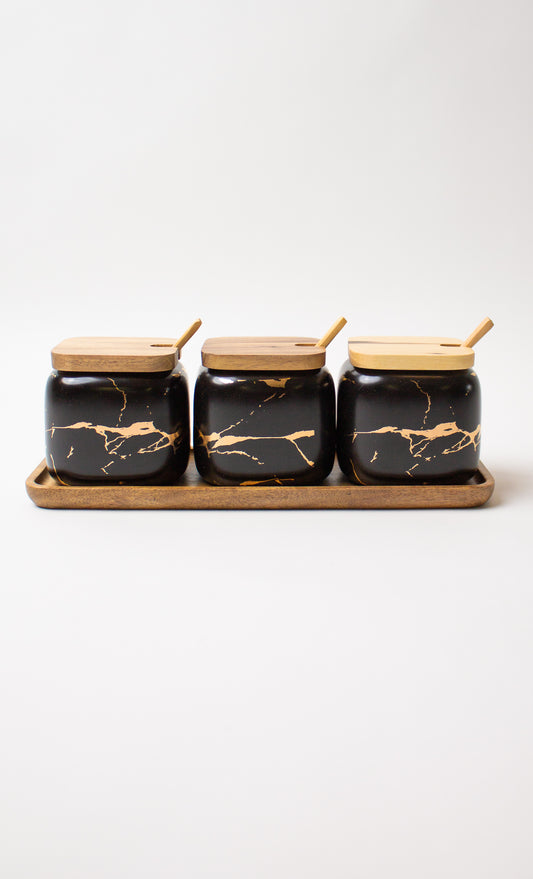 3pc Marble Ceramic Jar Set