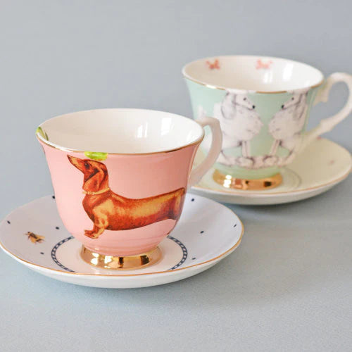 Set of 2 poodle and sausage dog Cup & Saucers