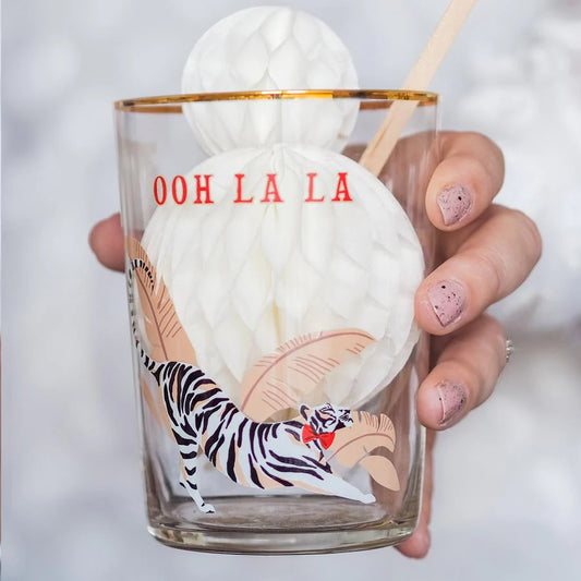 Gold Detailed Cheeky Tiger Hi Ball Glass