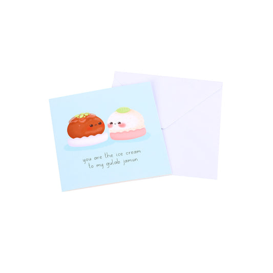 Food Couples Greeting Card - Gulab Jamun & Ice Cream