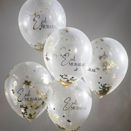 5 'Eid Mubarak' Confetti Balloon Bundle [Gold]