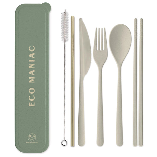 Portable Flatware Set with Gold Straw - Eco Maniac