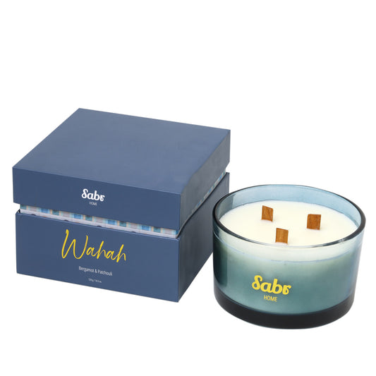 Wahah Wood Wick Candle, Bergamot & Patchouli, 520g