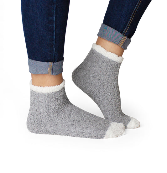 Grey and White Ribbed Cozy Slipper Socks