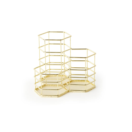 'Hold Me Up' Stationery Holder, Yellow Gold Coated Metal