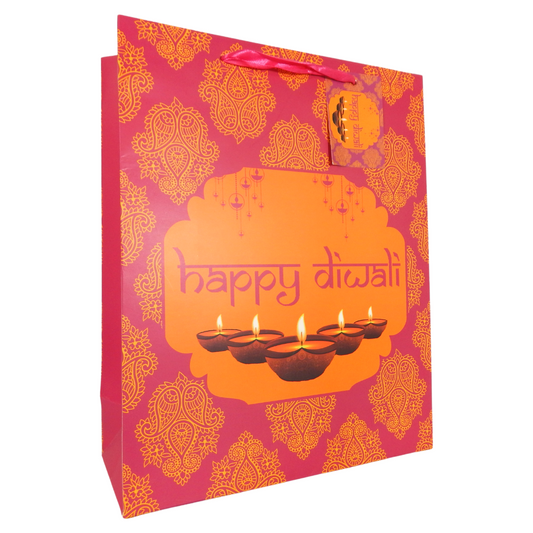 Happy Diwali Pink Gift Bag - Pink & Orange
