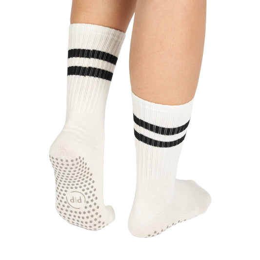 White Striped Grippy Crew Yoga Socks