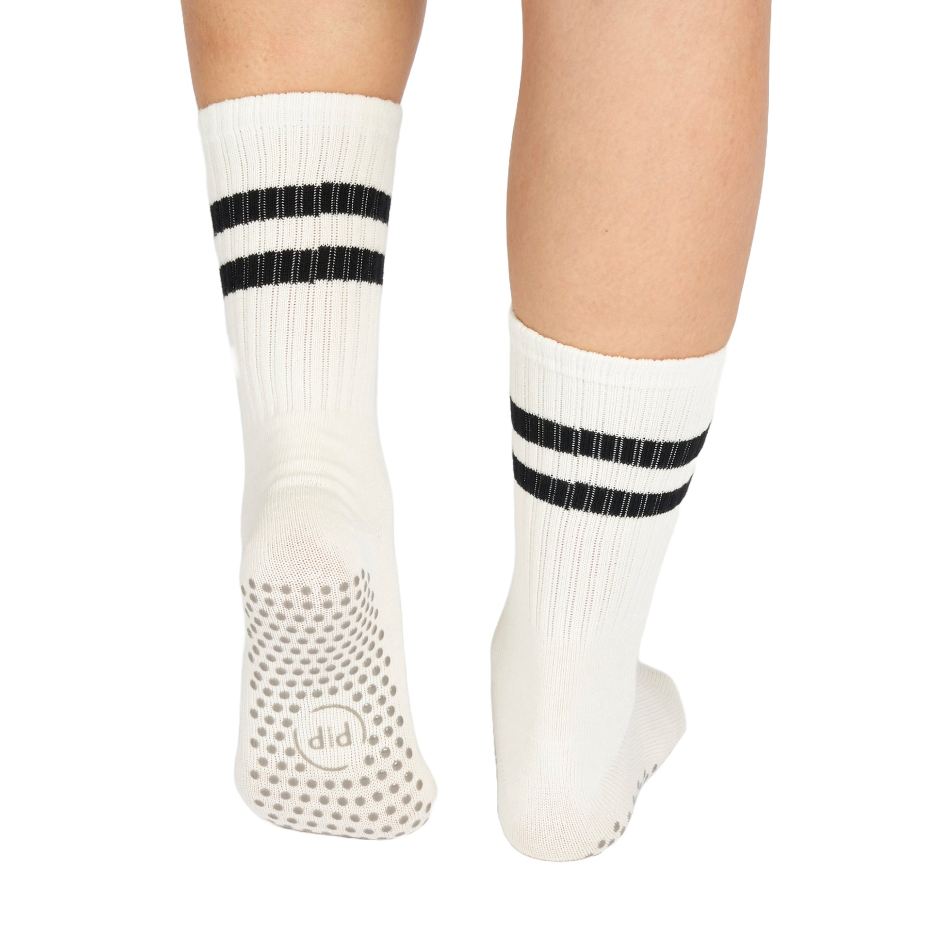 White Striped Grippy Crew Yoga/Pilates Socks – Prickly pear me
