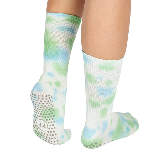 Tie Dye Blue & Green Grippy Crew Yoga Socks