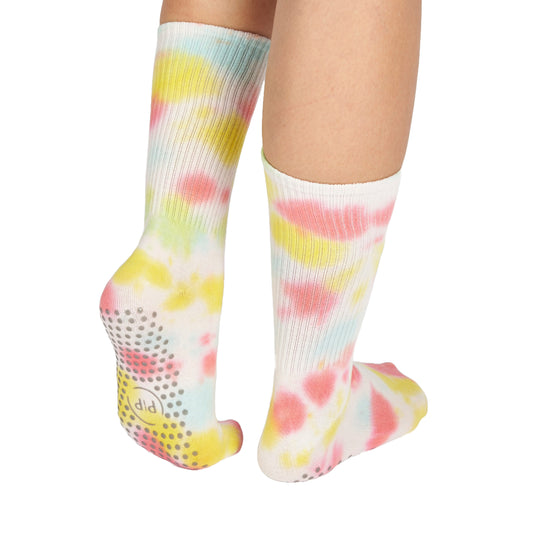 Tie Dye Pink & Yellow Grippy Crew Yoga/Pilates Socks