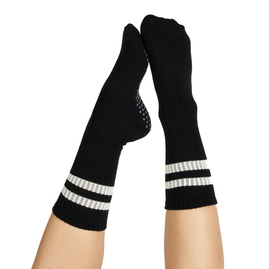 Black Striped Grippy Crew Yoga Socks