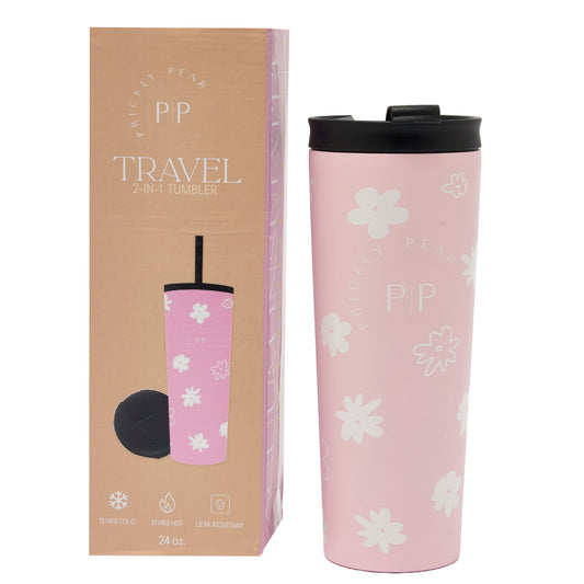 Travel 24 oz 2 in 1 Tumbler - Daisy Pink