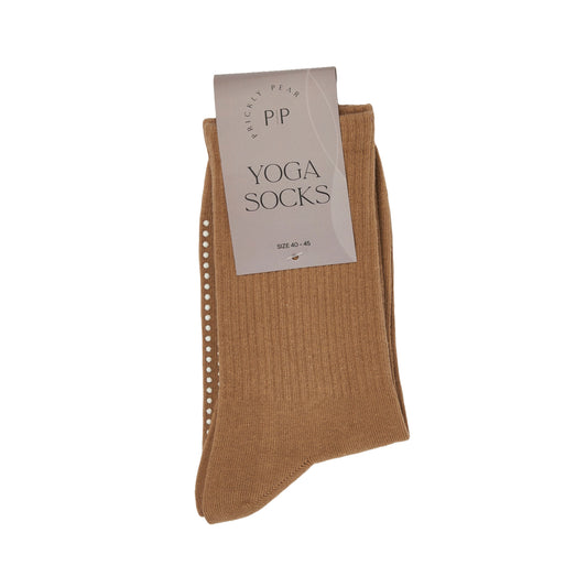 Large Beige Crew Cut Yoga Socks