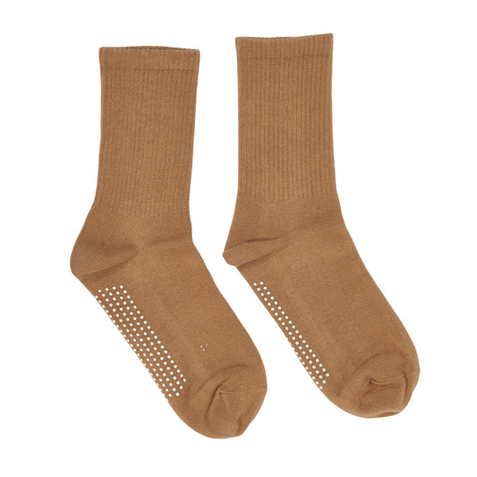 Large Beige Crew Cut Yoga Socks