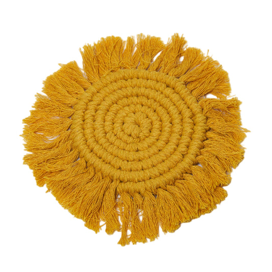 Boho Set of 4 Macrame Coasters - Mustard