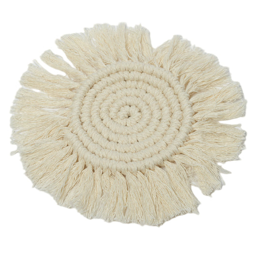 Boho Set of 4 Macrame Coasters - Beige