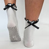 White & Black Scallop Edge Bow Crew Yoga Socks