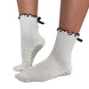 White & Black Scallop Edge Bow Crew Yoga Socks