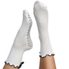 White & Black Scallop Edge Bow Crew Yoga Socks