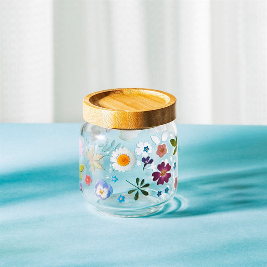 Pressed Flowers Glass Storage Jar - Small