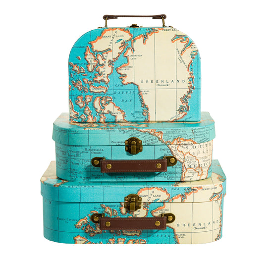 Vintage Map Suitcases - Set Of 3