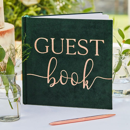 Green Velvet Bronze Foiled Guest Book