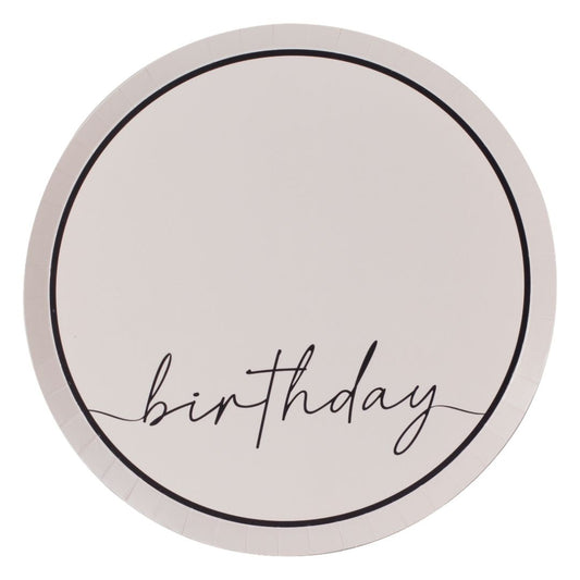 Nude and Black Happy Birthday Paper Party Plates