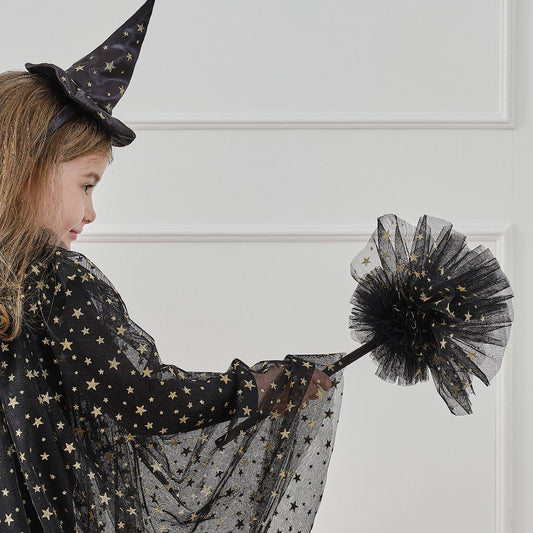 Black & Gold Star Halloween Witches Broom