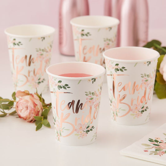 Pack of 8 Team Bride Paper Cups - Foiled
