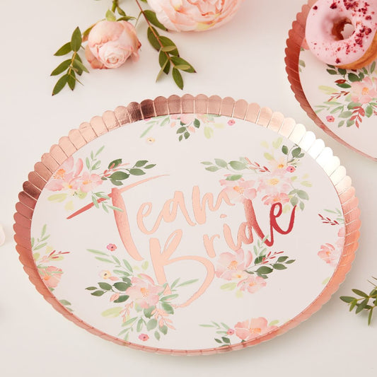 Paper Plates - Foiled - Rose Gold Floral