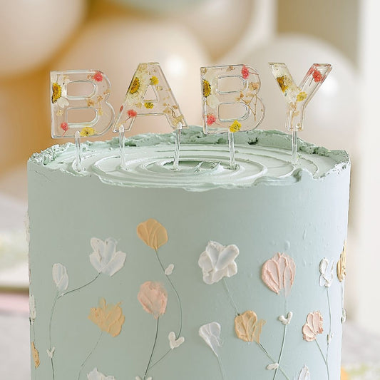 Pressed Flowers Baby Cake Topper