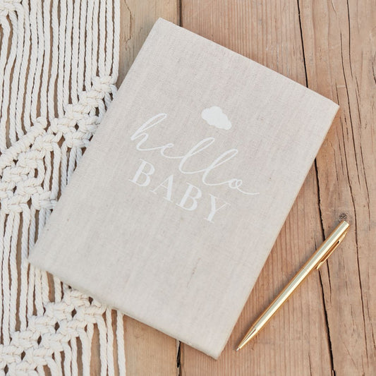 Hello Baby Neutral Linen Baby Journal Book