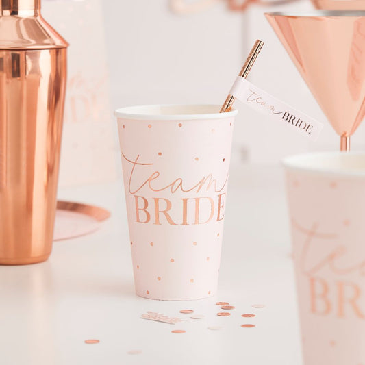 Pack of 8 Rose Gold Team Bride Paper Cups