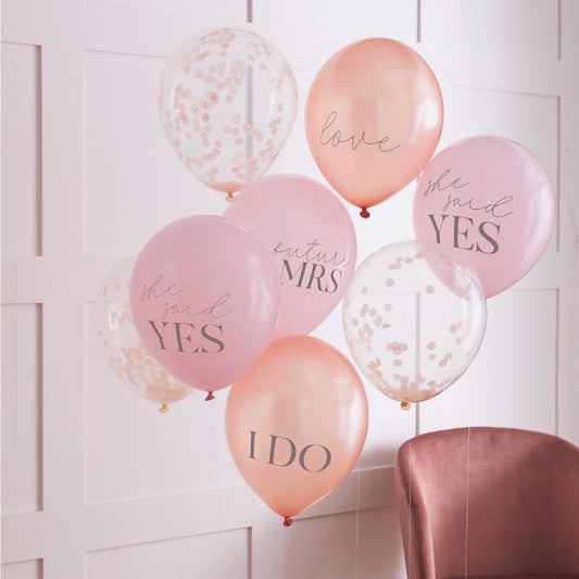 Pack of 8 Hen Party Mixed Slogan & Confetti Balloons