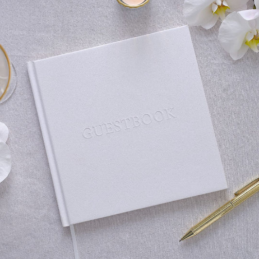 White Embossed Guestbook