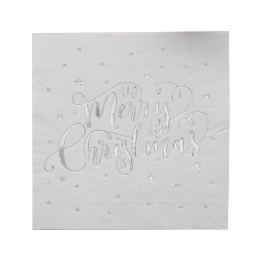 Paper Napkins - Foiled - Merry Christmas - Silver