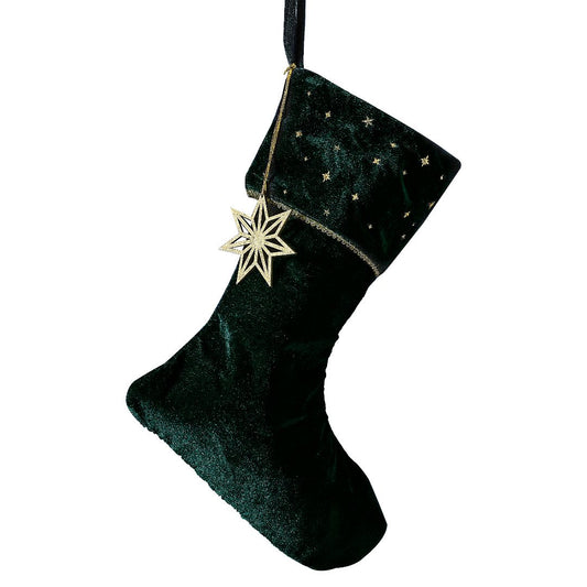 Stocking - Green Velvet With Embroidery