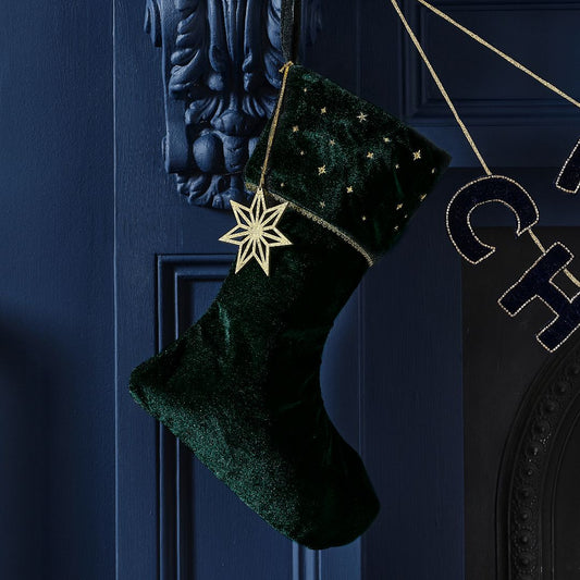 Stocking - Green Velvet With Embroidery