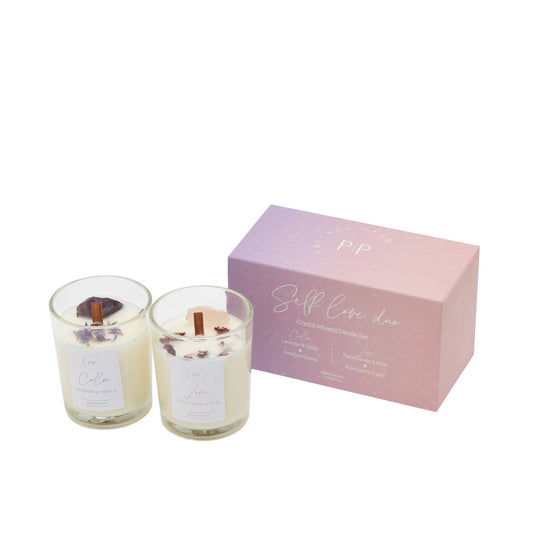 The 'Self Love' Crystal Wooden Wick Candle Duo