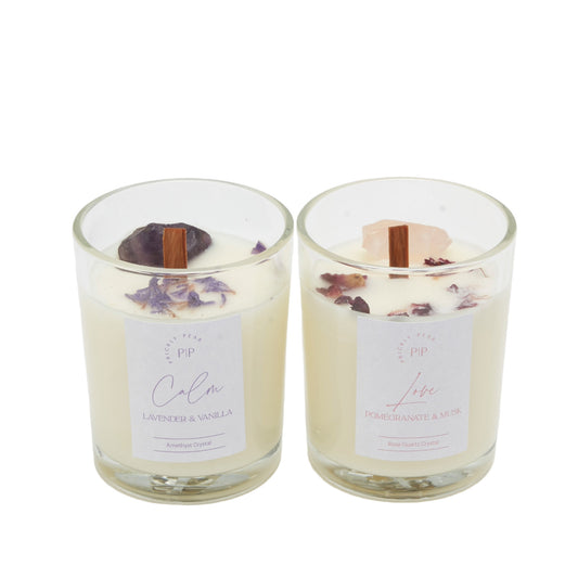 The 'Self Love' Crystal Wooden Wick Candle Duo