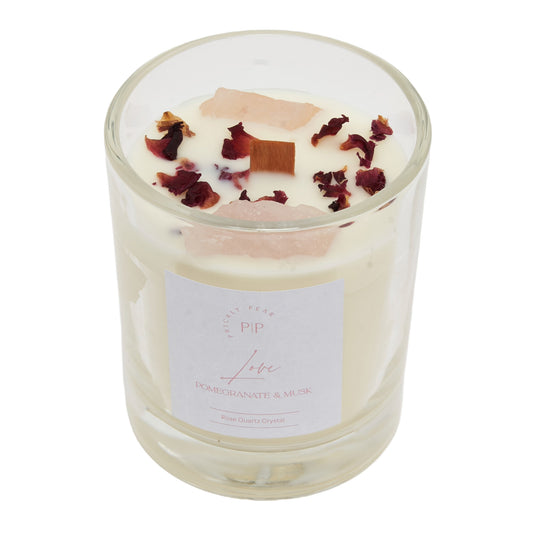 Rose Quartz Crystal 'Love' Wooden Wick Candle