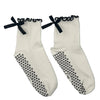 White & Black Scallop Edge Bow Crew Yoga Socks